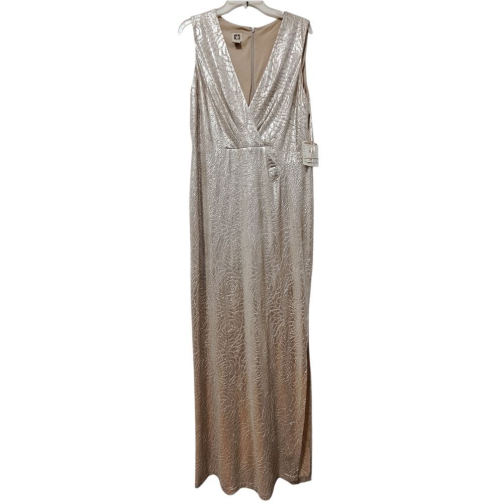 Anne Klien Floral Print Maxi Dress Pale Gold S 12 NWT